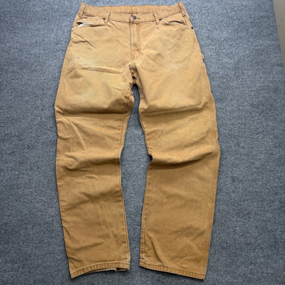 Y2K Dickies Brown Duck Canvas Carpenter Pants Mens 36x34 Relaxed Fit Workwear